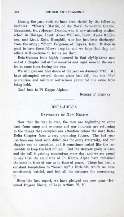 Beta-Delta, February 1919